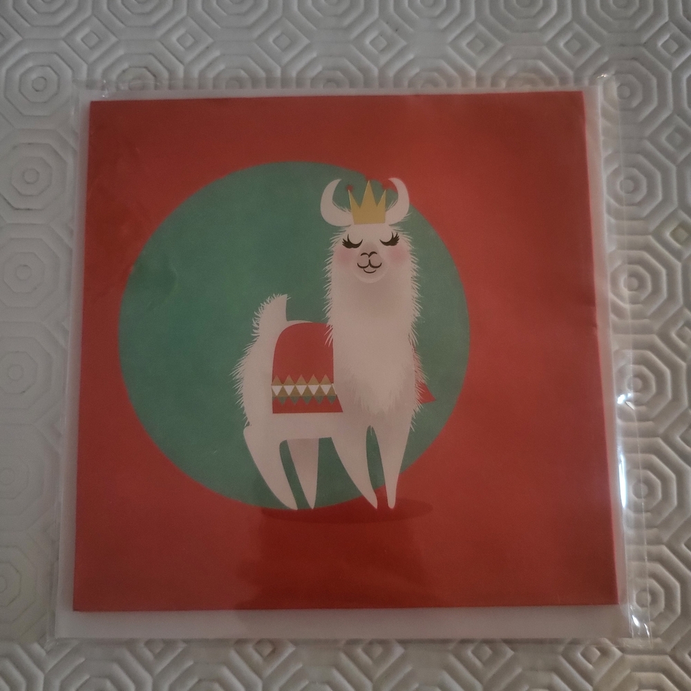 Llama Party Invitation Card - Red and Green
